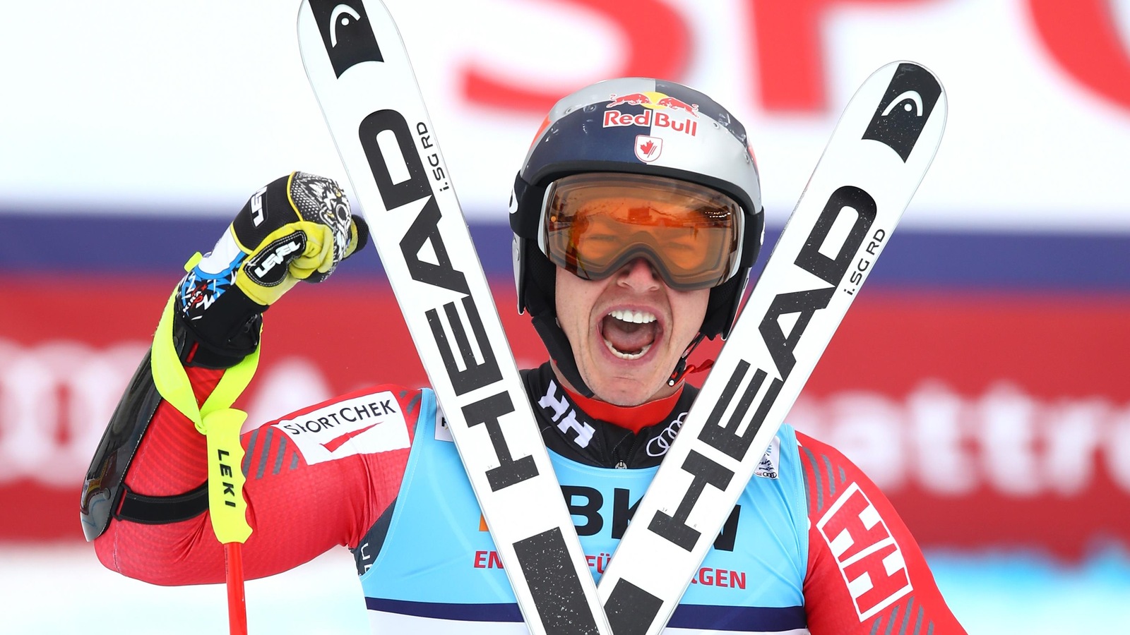 Erik Guay après son titre mondial en super-G Erik Guay après son titre mondial en super-G
