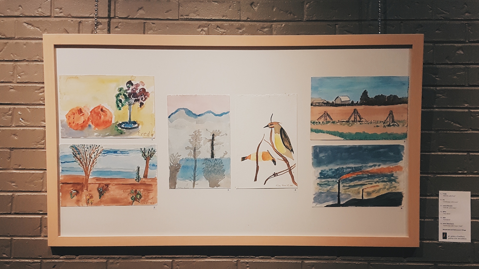 Quelques-unes des aquarelles réalisées dans le cadre des ateliers d'art pour les personnes atteintes d'Alzheimer, qu'organise la Galerie d'art de Sudbury depuis 2005 Quelques-unes des aquarelles réalisées dans le cadre des ateliers d'art pour les personnes atteintes d'Alzheimer, qu'organise la Galerie d'art de Sudbury depuis 2005