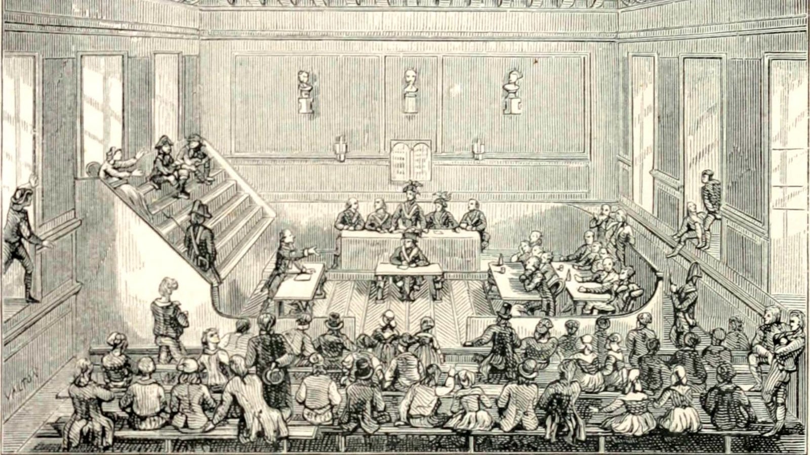Gravure d'un tribunal du 18e siècle. Gravure d'un tribunal du 18e siècle.