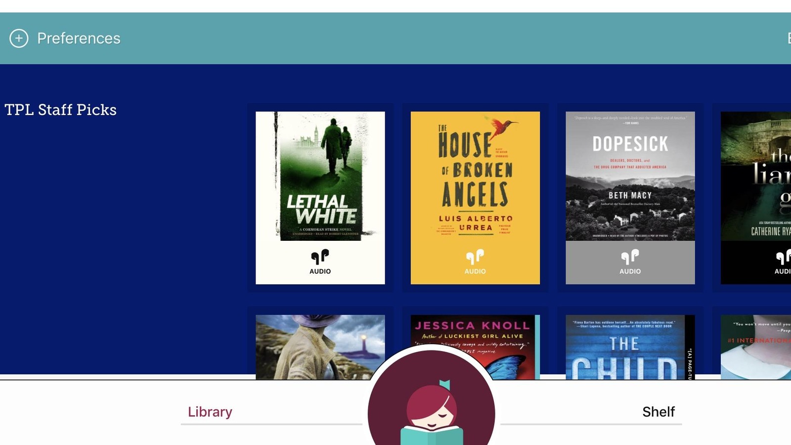Le menu d'accueil de l'application LIbby. Le menu d'accueil de l'application LIbby.