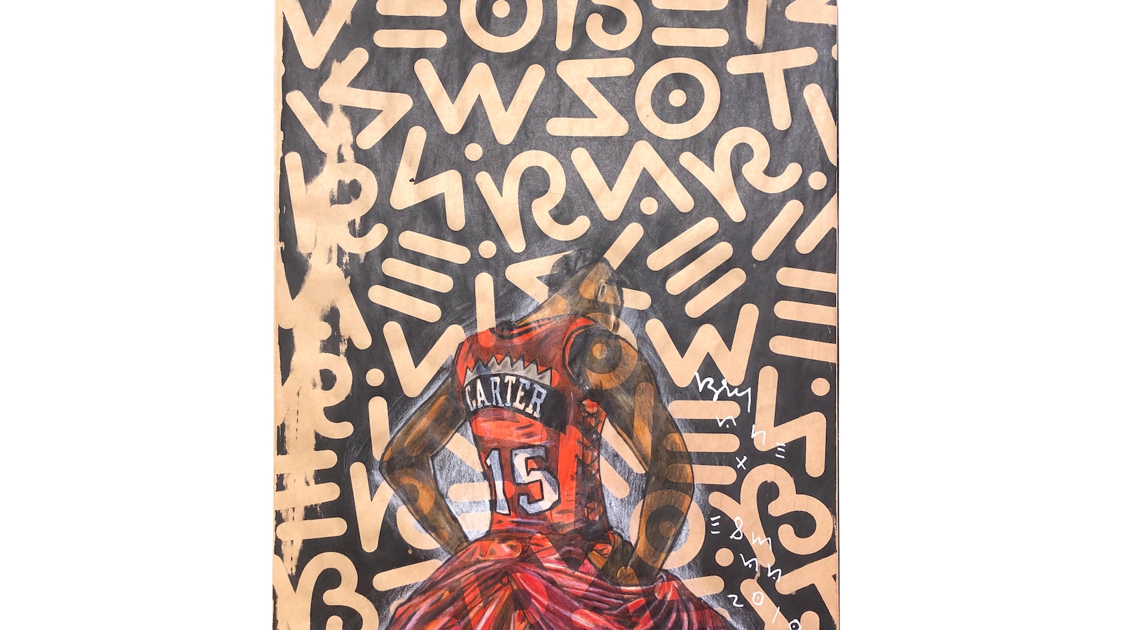 Une illustration de Vince Carter et du lettrage sur fond noir. Une illustration de Vince Carter et du lettrage sur fond noir.