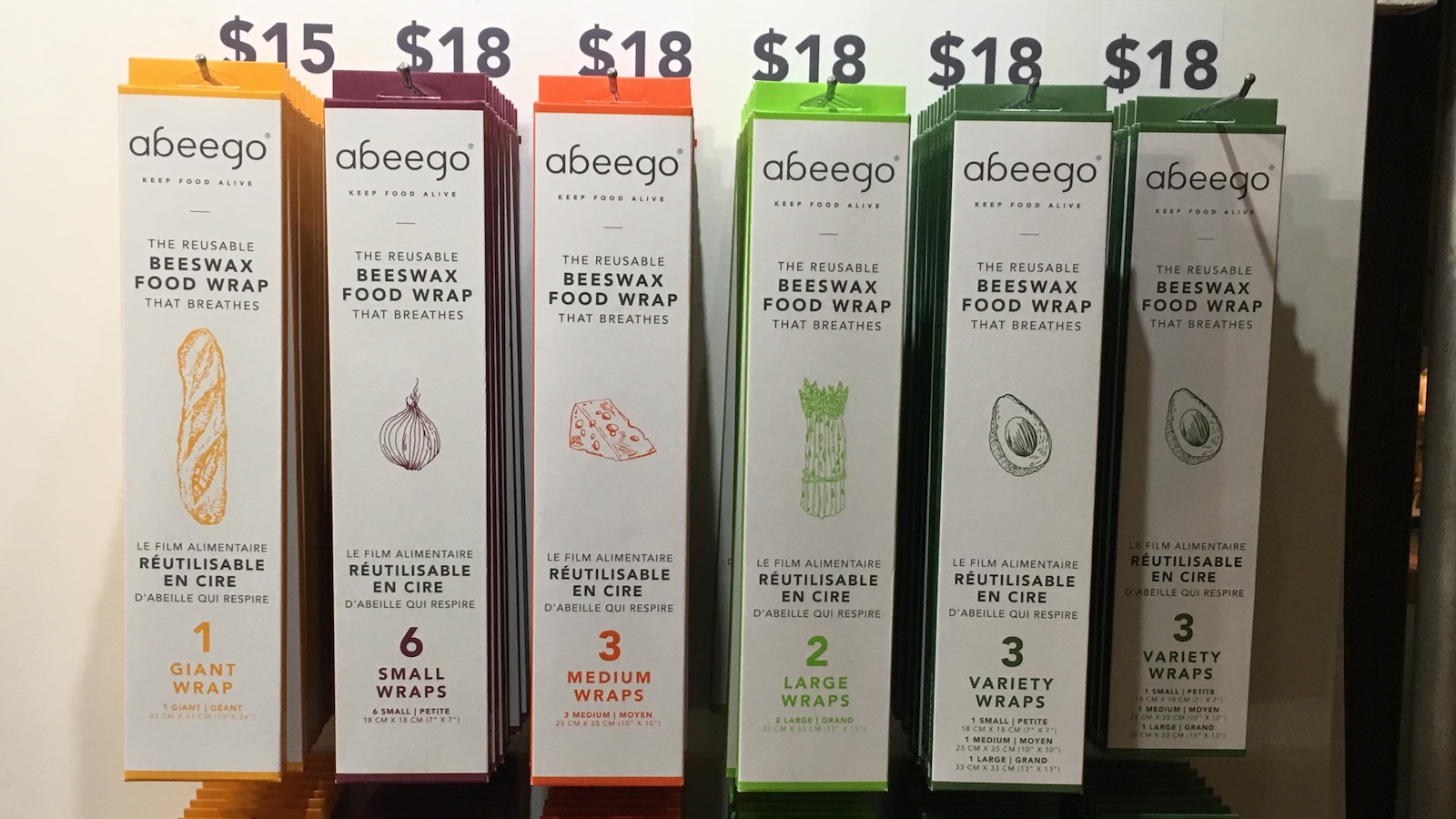 Des emballages de film alimentaire réutilisable en cire d'abeille Abeego Des emballages de film alimentaire réutilisable en cire d'abeille Abeego