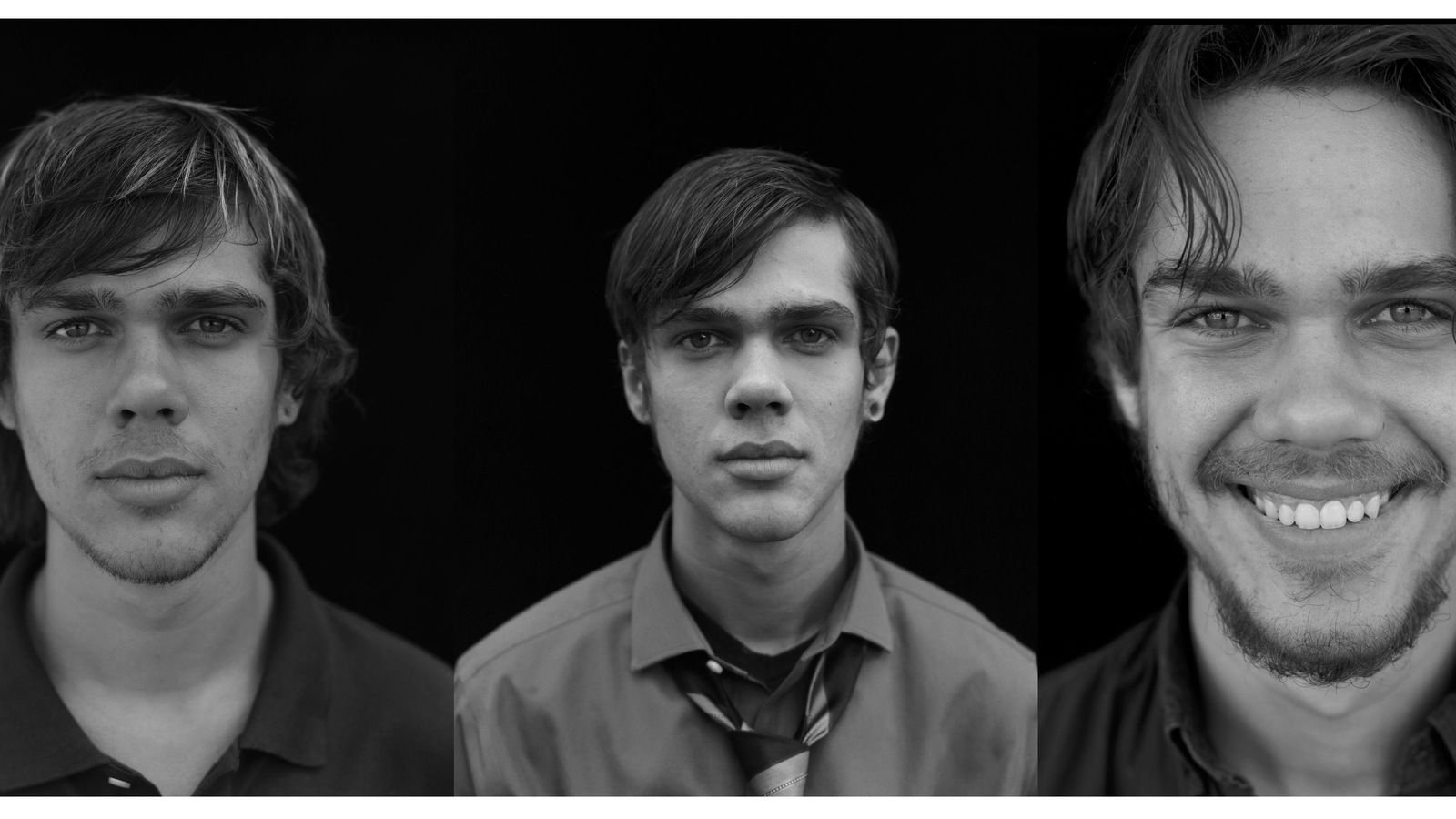 3 portraits du même jeune homme, à 3 âges différents, en noir et blanc 3 portraits du même jeune homme, à 3 âges différents, en noir et blanc