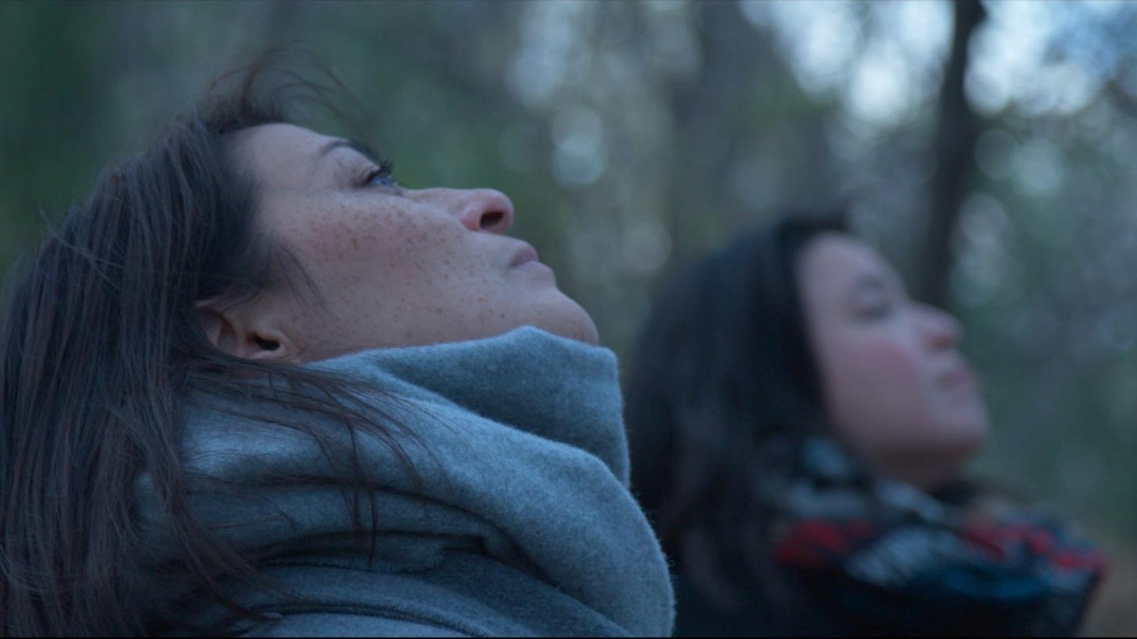 Dans la forêt, Elisapie et Natasha Kanapé Fontaine regardent vers le ciel.