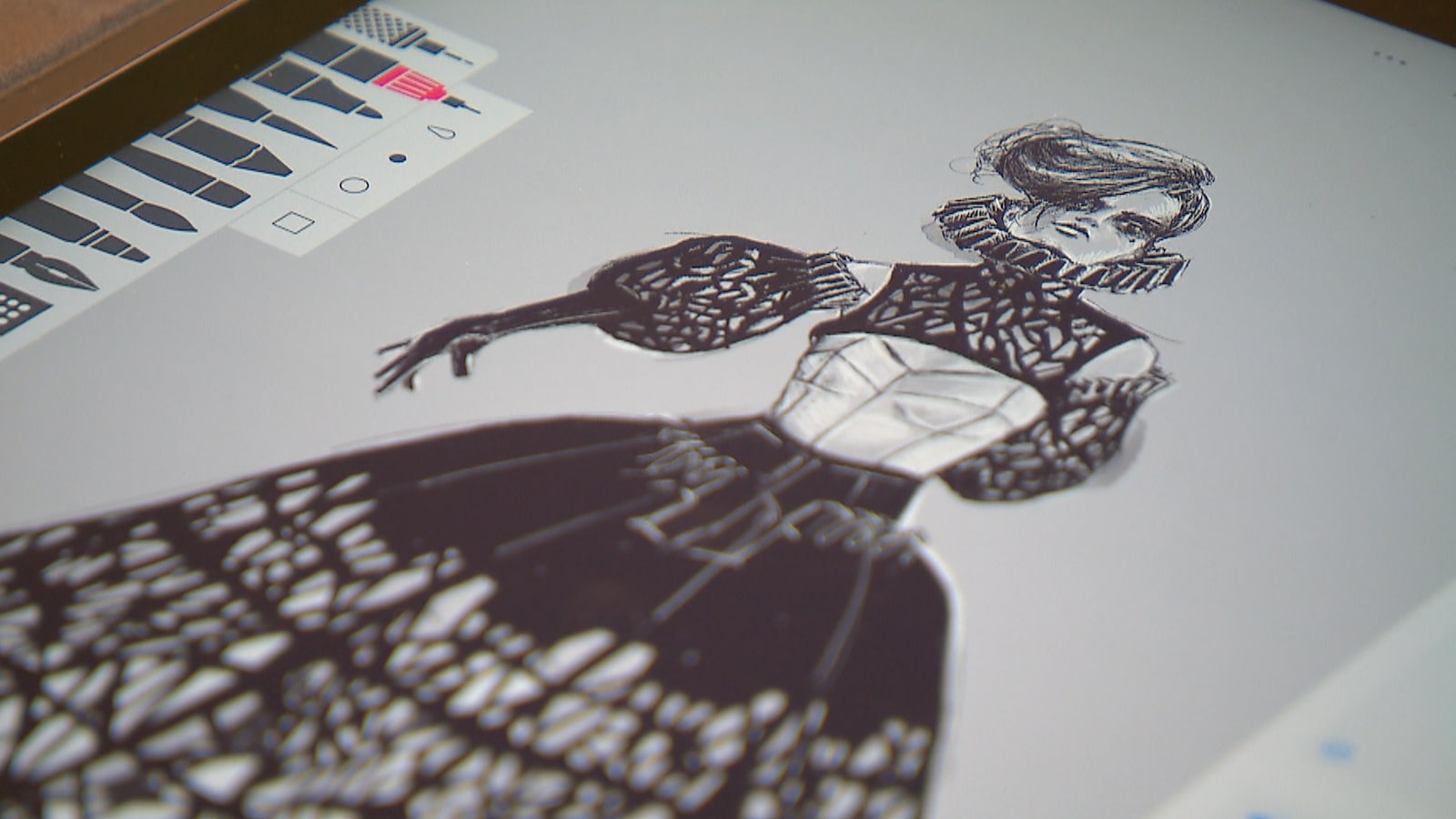 Le dessin d'une costume de cirque d'une femme avec une grande robe et un col Le dessin d'une costume de cirque d'une femme avec une grande robe et un col