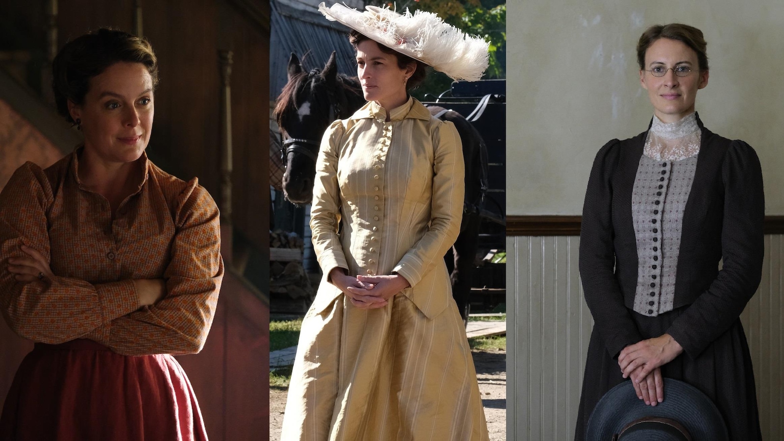 Trois femmes en costumes d'époque. Trois femmes en costumes d'époque.