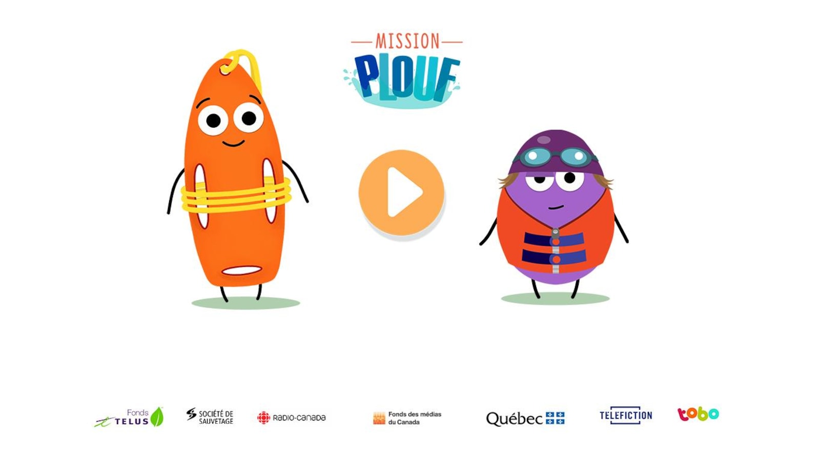 La page d'accueil de la plateforme interactive Mission Plouf représente une bouée de sauvetage ainsi qu'un bonhomme mauve muni d'une veste de sécurité aquatique. La page d'accueil de la plateforme interactive Mission Plouf représente une bouée de sauvetage ainsi qu'un bonhomme mauve muni d'une veste de sécurité aquatique.