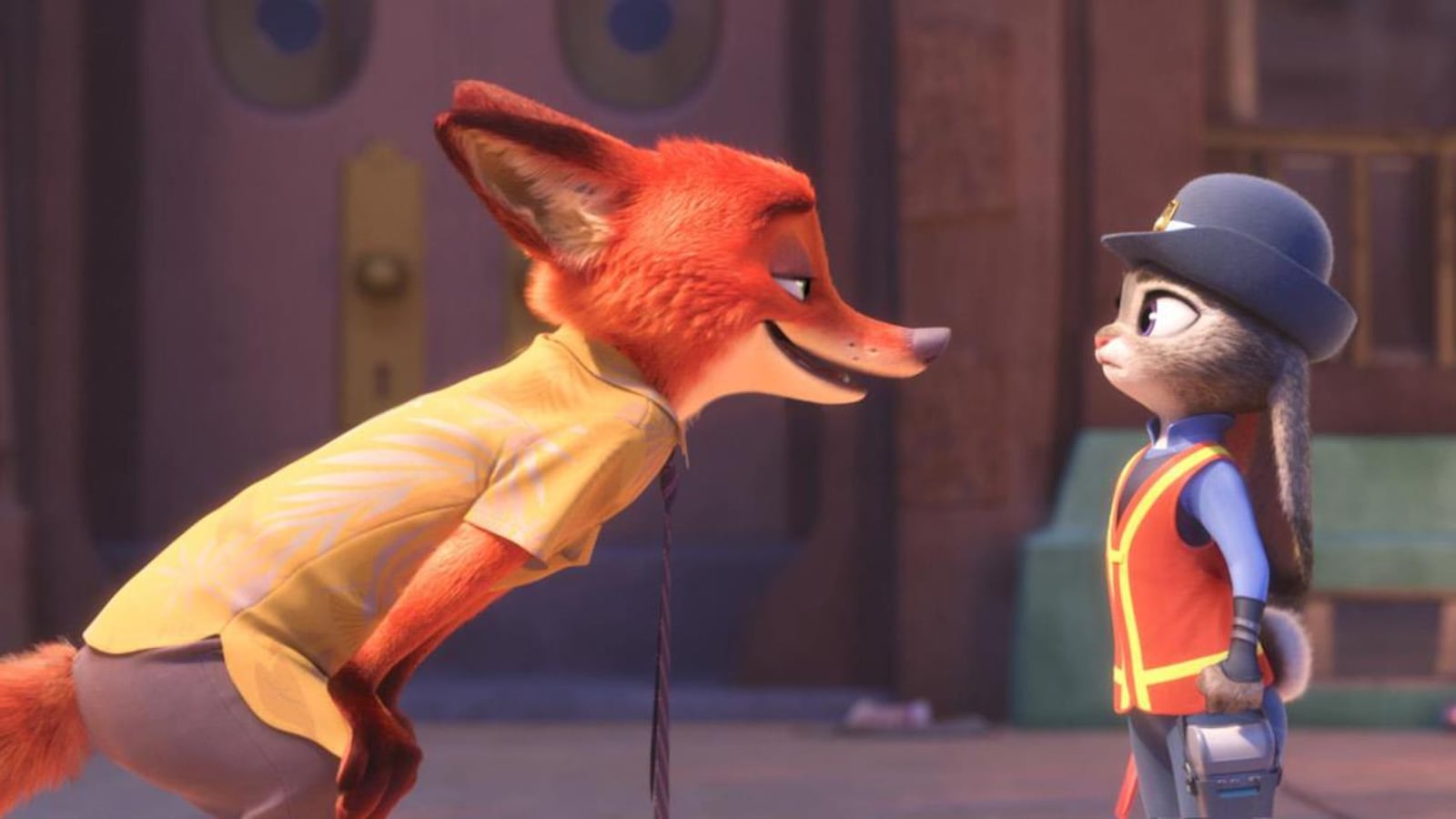 Une lapine policière et un renard face-à`-face. Une lapine policière et un renard face-à`-face.
