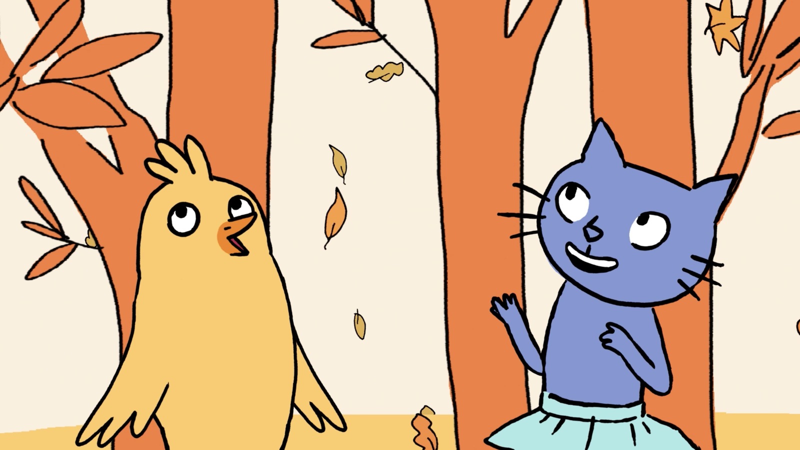 Ils sourient en regardant les feuilles tomber. Ils sourient en regardant les feuilles tomber.