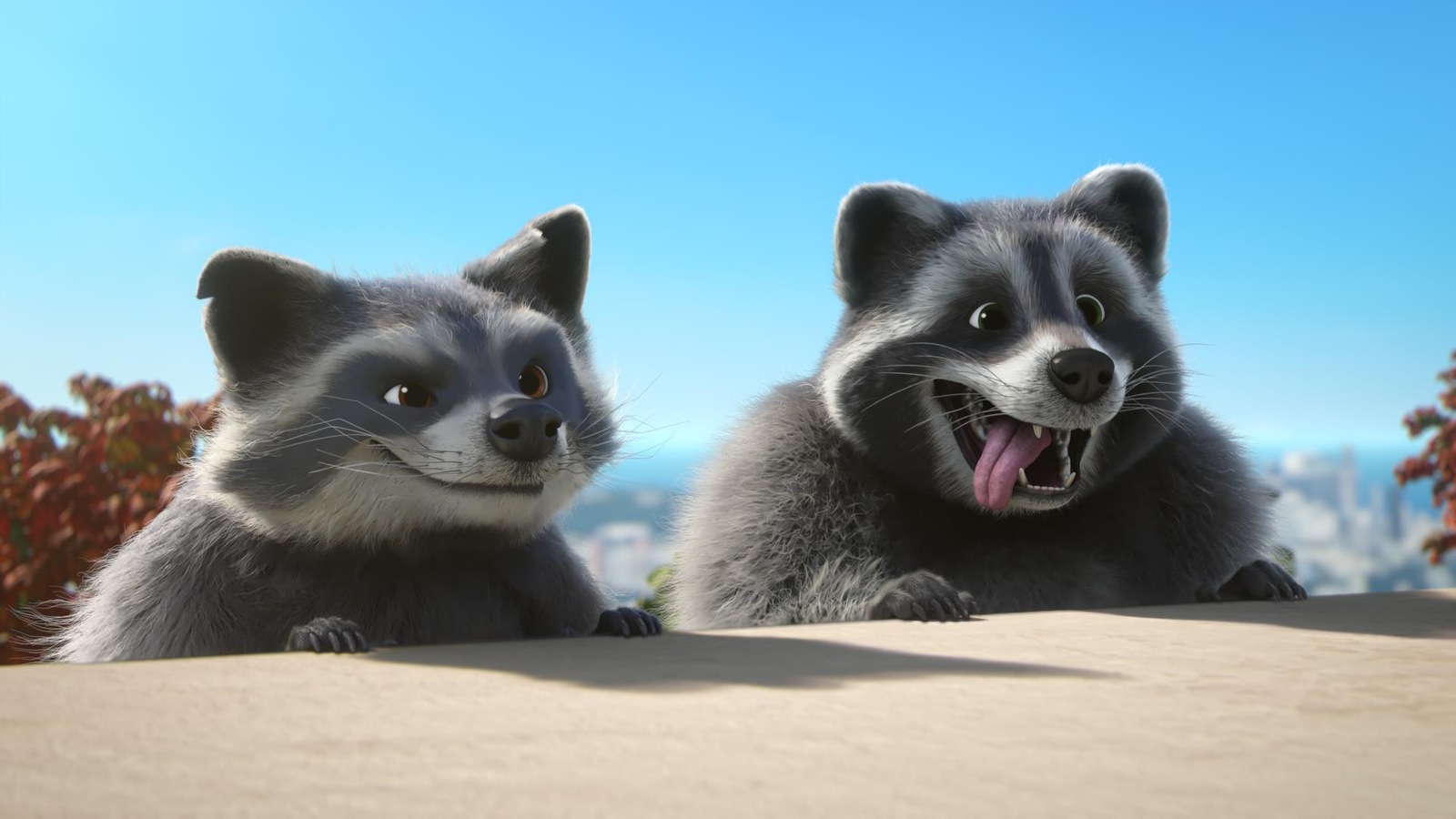 Gros plan sur Freddy et Mercury qui observent par dessus le mur. Mercury tire la langue. Gros plan sur Freddy et Mercury qui observent par dessus le mur. Mercury tire la langue.