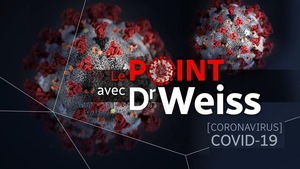 Illustration d'un virus avec la mention «Le point avec Dr Weiss».