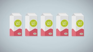Images infographique de cartons de lait biologique.
