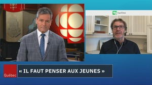 L'animateur du Téléjournal Québec Bruno Savard s'entretient avec Pierre Lavoie, fondateur du Grand Défi Pierre Lavoie.