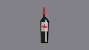 Image infographique d'une bouteille de vin avec la feuille d'érable canadienne sur l'étiquette.