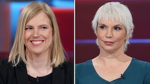 Un montage de deux photos. À gauche, une femme aux cheveux blonds et à droite, une femme aux cheveux blancs.