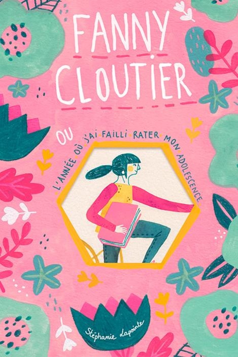 La couverture du livre est rose et verte. On y voit le personnage de Fanny, qu'on devine à bicyclette, et des fleurs vertes. La couverture du livre est rose et verte. On y voit le personnage de Fanny, qu'on devine à bicyclette, et des fleurs vertes.