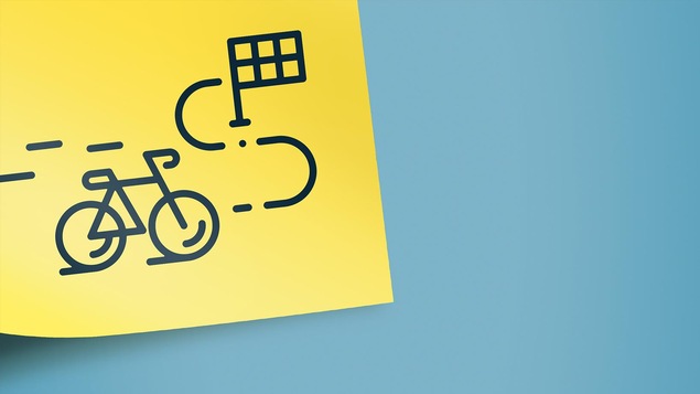 Illustration d'un vélo se dirigeant vers une ligne d'arrivée.