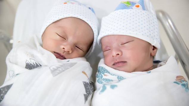 Des jumeaux nouveaux-nés qui dorment.