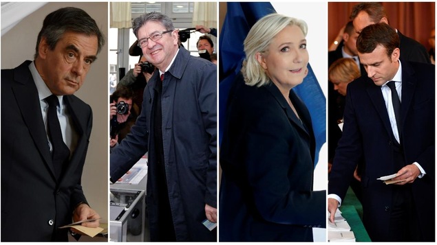 François Fillon Jean Luc Mélenchon Marine Le Pen et Emmanuel Macron ont tous voté dans le cadre du premier tour de l'élection présidentielle française de 2017