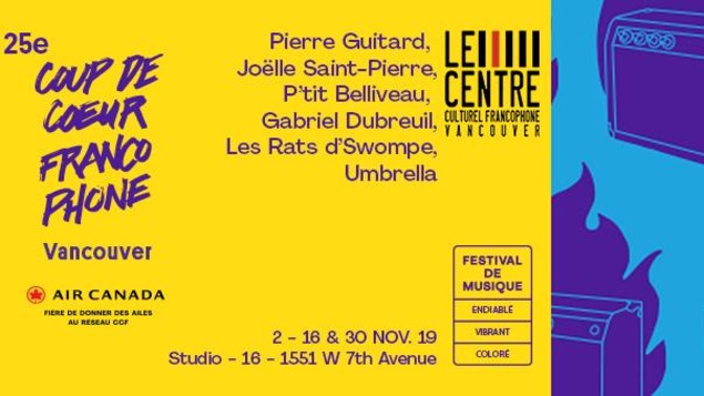 Visuel promotionnel Coup de cœur francophone de Vancouver: liste des musiciens en concert et les dates