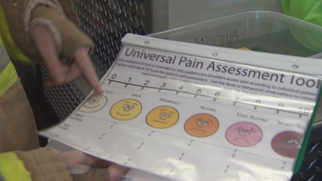 L'échelle de gradation de la douleur en pictogrammes élaborée par Courtney Mills, une pompière Asperger.