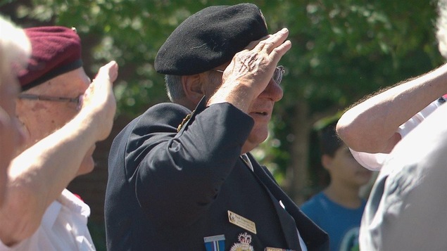 D'anciens combattants font le salut militaire
