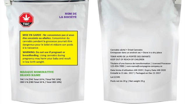 Aperçu d'un emballage de produits du cannabis avec mesures de restriction