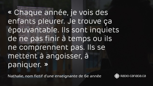Nathalie, nom fictif d'une enseignante de 6e année qui a accepté de témoigner à visage couvert. Nathalie, nom fictif d'une enseignante de 6e année qui a accepté de témoigner à visage couvert.
