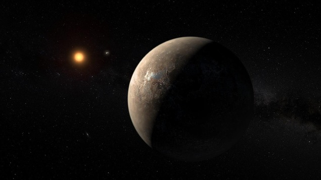 Représentation artistique de l'exoplanète Proxima b en orbite autour de Proxima du Centaure. Représentation artistique de l'exoplanète Proxima b en orbite autour de Proxima du Centaure.