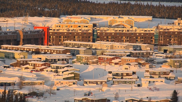 La Ville de Fermont vue des airs en hiver.