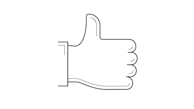 Un dessin d'un pouce en l'air en noir et blanc semblable au bouton J'aime de Facebook.