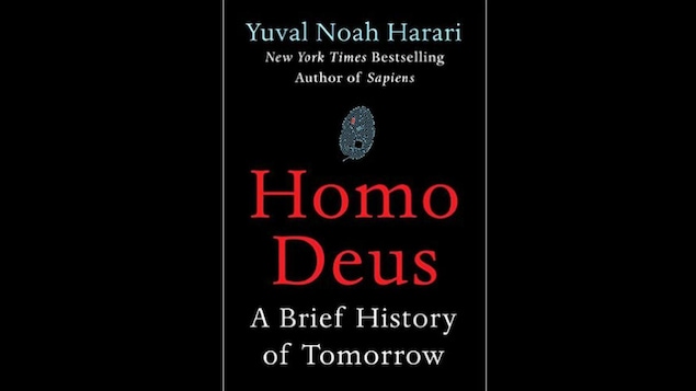 La couverture noire et rouge du livre <i>Homo Deus<i> de l'historien israélien Yuval Noah Harari
