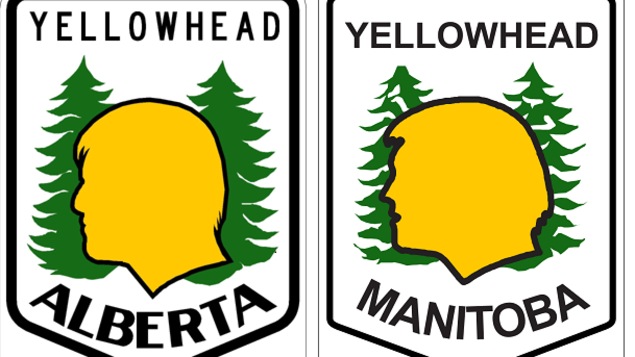 Deux logos de l'autoroute Yellowhead. Le visage de profil a quelques différences au Manitoba et en Alberta. Deux logos de l'autoroute Yellowhead. Le visage de profil a quelques différences au Manitoba et en Alberta.