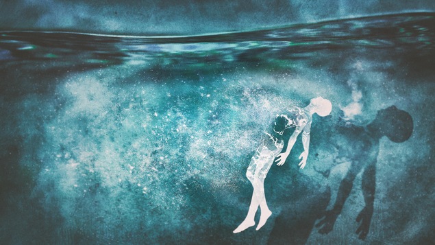 Un dessin d'un homme sous l'eau.