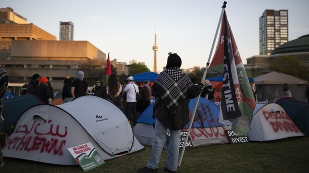 Une manifestant avec un drapeau palestinien.