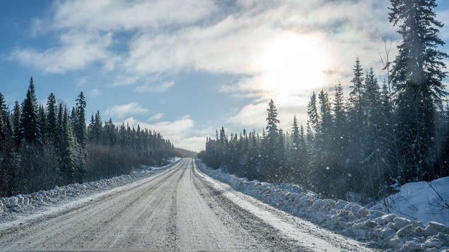 Une route forestiere en hiver.