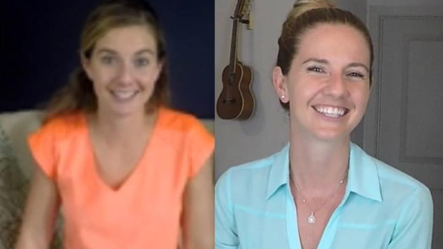 Samantha Field telle qu'elle apparait dans la vidéo et maintenant.