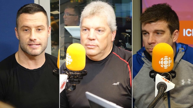 Paxton Brière, Jacques Lessard et Pascal Lampron devant un micro