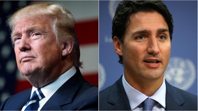 Un montage photo montrant Donald Trump et Justin Trudeau