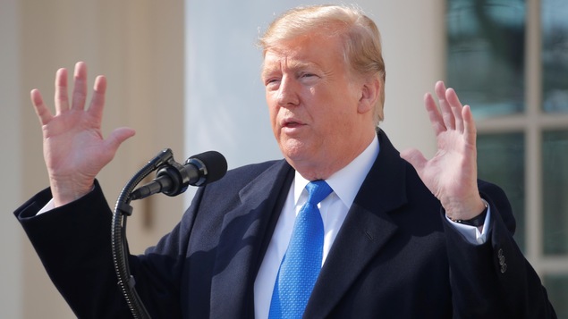 Donald Trump brandit les bras à la Maison-Blanche.