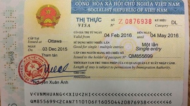 Modèle d'un visa émis par le Vietnam Modèle d'un visa émis par le Vietnam