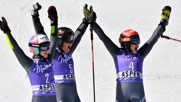 Marta Bassino (gauche), Sofia Goggia (centre) et Federica Brignone (droite) Marta Bassino (gauche), Sofia Goggia (centre) et Federica Brignone (droite)