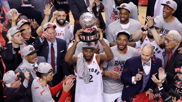 Les Raptors de Toronto célèbrent leur victoire en finale de l'Est.