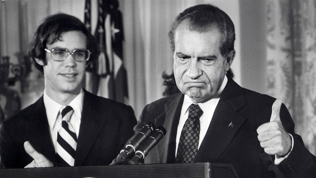 Le président Richard Nixon annonçant sa démission, le 9 août 1974.