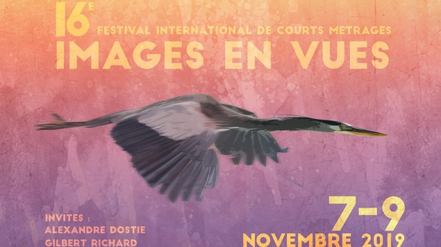 Affiche du festival Images en vues, Un grand héron qui vole.