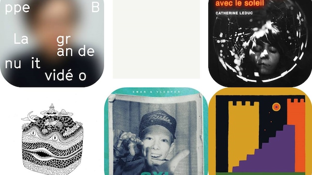 Cinq pochettes d'albums : Philippe B, Catherine Leduc, Eman, Mon doux Seigneur et Corridor