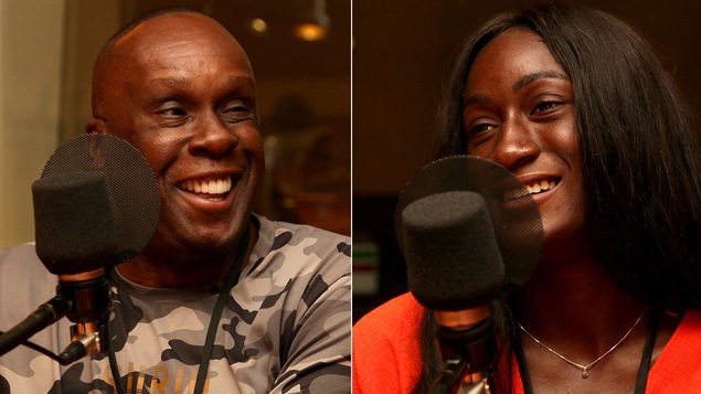 Bruny et Katherine Surin sourient au micro de Stéphan Bureau.