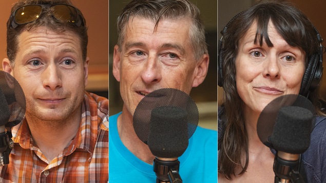Frédéric Dion, Gabriel Filippi et Mylène Paquette au micro de Stéphan Bureau.
