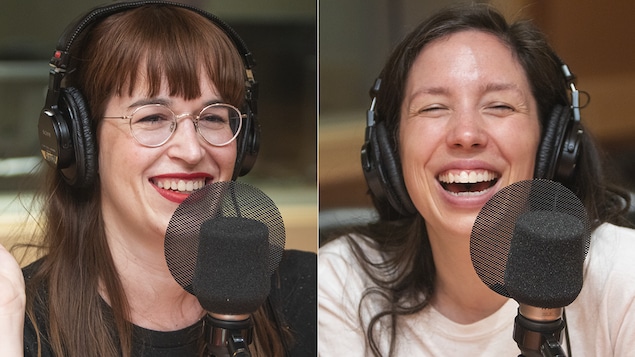 Catherine Éthier et Gabrielle Caron au micro de Stéphan Bureau.