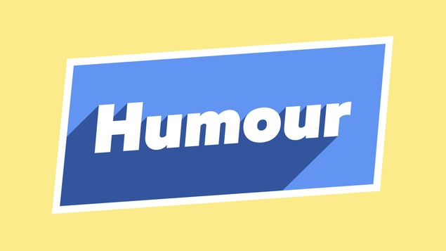 Le mot humour écrit sur fond bleu